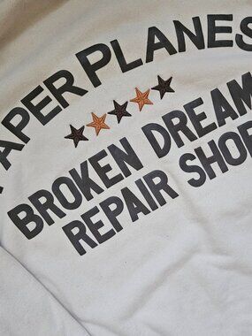 Paper Planes Broken Dreams Embroidered Sweatshirt Top JAY-Z Cream Athleisure L